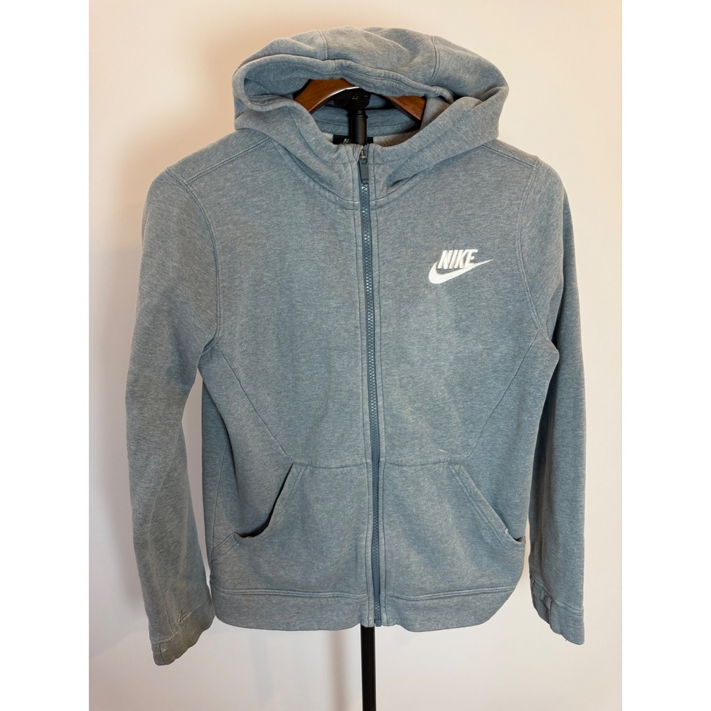 Nike Sportswear Full Zip Hoodie Blue Gray Heather Fleece Logo Mens Large
